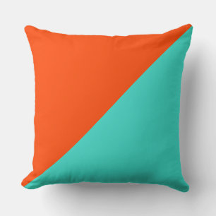 Turquoise and Orange-red Solid Colour Background Throw Pillow