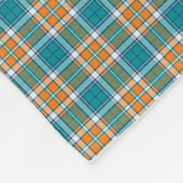 Turquoise and Orange Sporty Plaid Fleece Blanket (Corner)