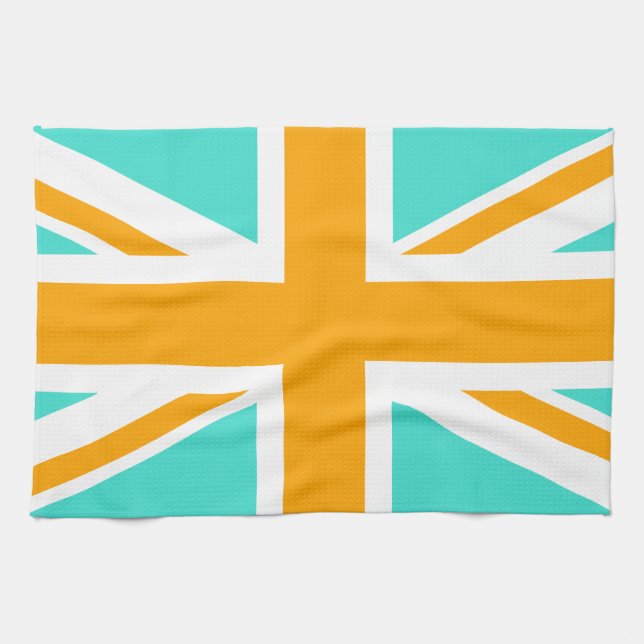 Turquoise and Orange Union Jack Kitchen Towel (Horizontal)