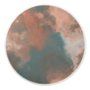Turquoise and Peach Marble abstract Ceramic Knob