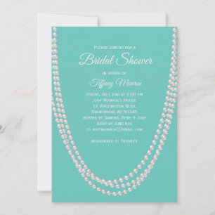 Turquoise and Pearls Bridal Shower Invite white
