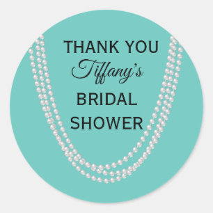 Turquoise and Pearls Bridal Shower Thank You Classic Round Sticker