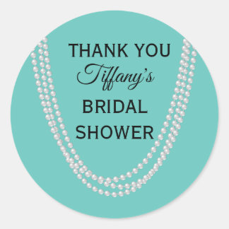 Turquoise and Pearls Bridal Shower Thank You Classic Round Sticker
