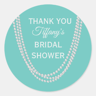 Turquoise and Pearls Bridal Shower Thank You white Classic Round Sticker