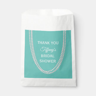 Turquoise and Pearls Bridal Shower Thank You white Favour Bag