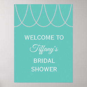 Turquoise and Pearls Bridal Shower white Poster
