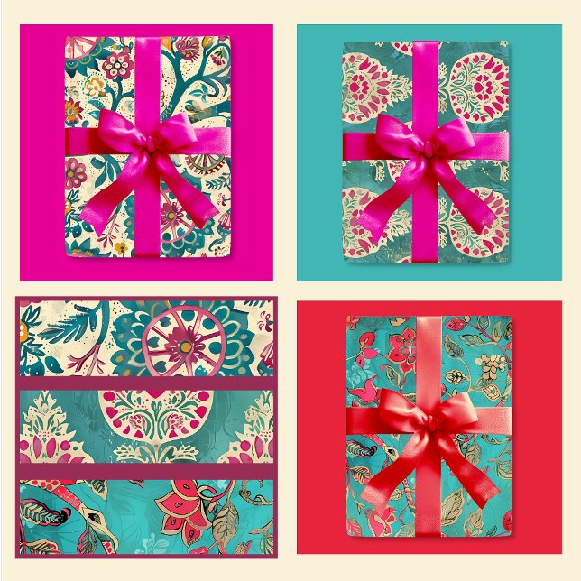 Turquoise and Pink Batik Print  Wrapping Paper Sheet (Creator Uploaded)