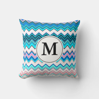 Turquoise and Pink Chevron with Custom Monogram Throw Pillow