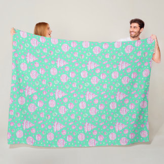 Turquoise and pink Christmas ornaments  snow flake Fleece Blanket