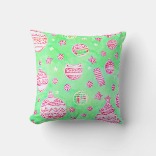 Turquoise and pink Christmas ornaments,snow flakes Throw Pillow
