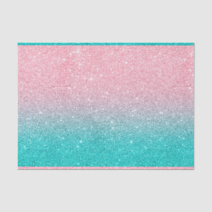 Turquoise and pink faux glitter ombre tissue paper