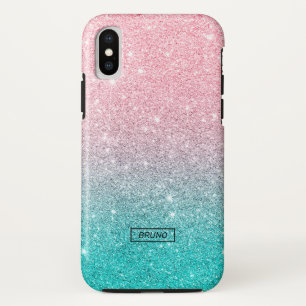 Turquoise and pink glitter ombre iPhone XS case