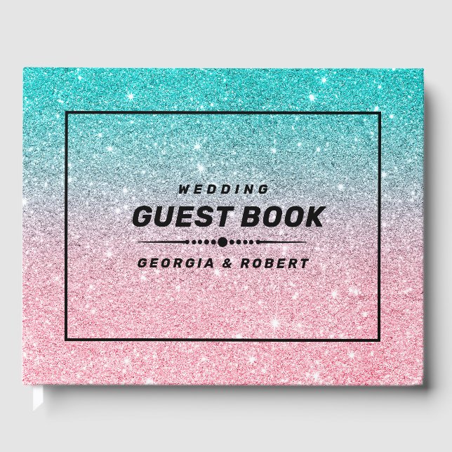 Turquoise and pink glitter ombre guest book (Front)