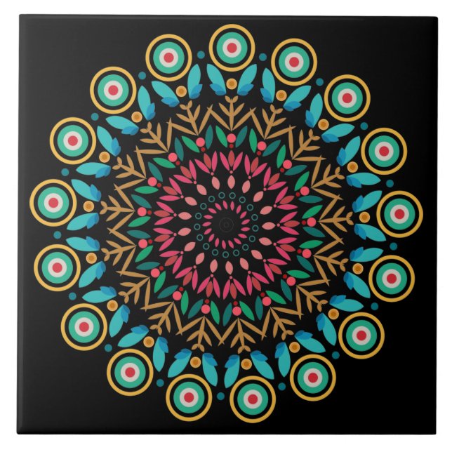Turquoise And Pink Mandala Ceramic Tile (Front)