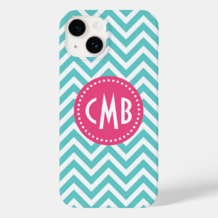 Turquoise and Pink Modern Chevron Monogram Case-Mate iPhone 14 Case
