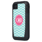 Turquoise and Pink Modern Chevron Monogram
