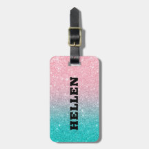 Turquoise and pink ombre faux glitter