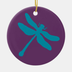Turquoise and Purple Dragonfly Ceramic Ornament