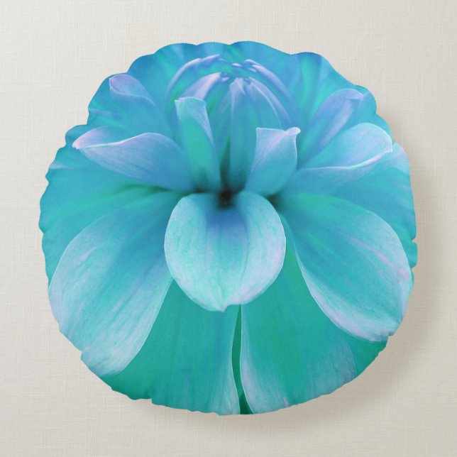 Turquoise and purple flower round pillow (Front)