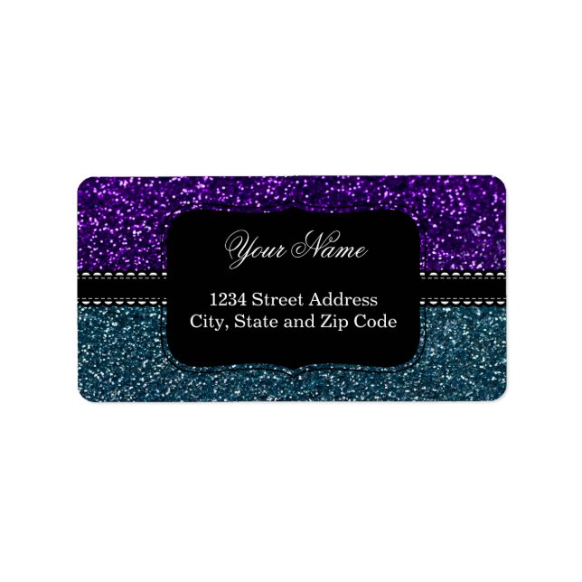 Turquoise and Purple Glitter Sparkles Label (Front)
