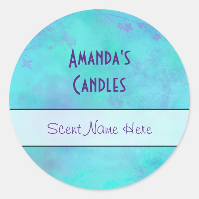 Turquoise and Purple Misty Abstract Candle Classic Round Sticker (Front)