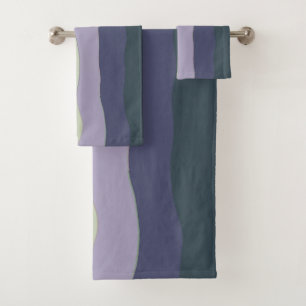 Turquoise and Purple Wavy Stripes Bath Towel Set