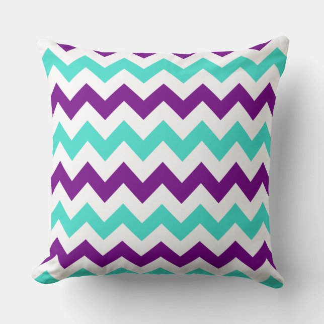 Turquoise and Purple Zigzag Throw Pillow (Front)