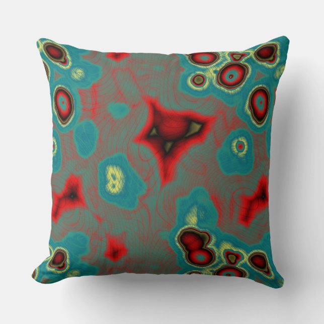 Turquoise and Red Abstract Throw Pillow (Front)