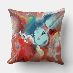 Turquoise and Red Abstract Throw Pillow