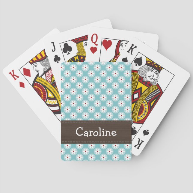 Turquoise and Red Daisy Playing Cards (Back)