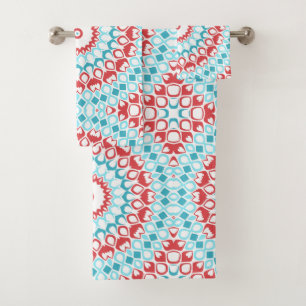 Turquoise and Red Kaleidoscope Mandala Design Bath Towel Set