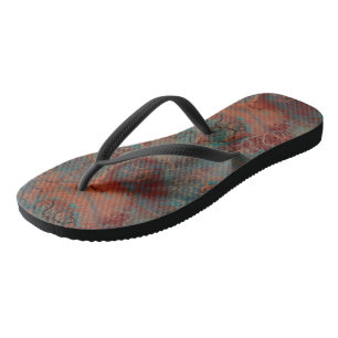 Turquoise and Red Marble Swirl Abstract Flip Flops