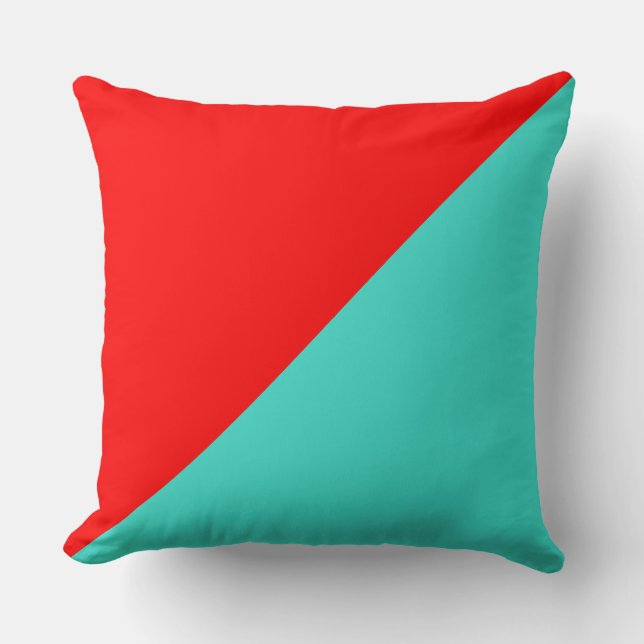 Turquoise and Red Solid Colour Background Throw Pillow (Front)