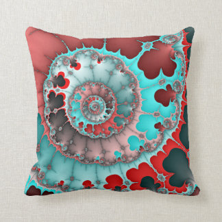 Turquoise and Red Spiral Abstract Throw Pillow