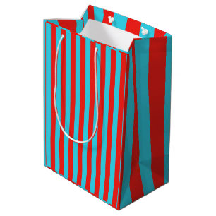 Turquoise and Red Stripes Pattern Stripped Medium Gift Bag