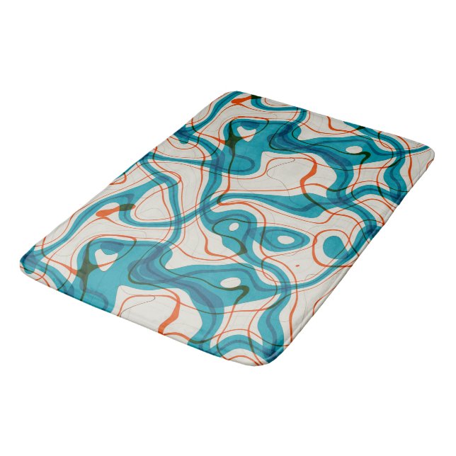 Turquoise and Red Swirls Bath Mat (Angled)