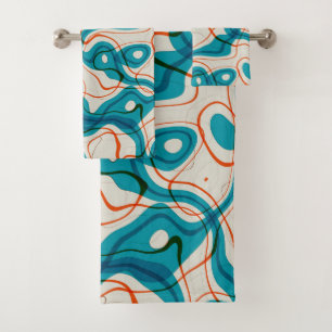 Turquoise and Red Swirls Bath Towel Set