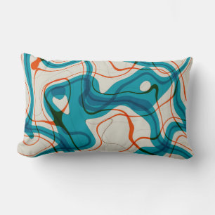 Turquoise and Red Swirls Lumbar Pillow