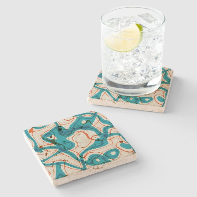 Turquoise and Red Swirls Stone Coaster (Side)