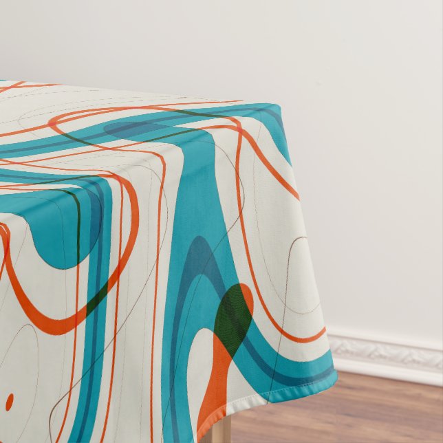 Turquoise and Red Swirls Tablecloth (In Situ)
