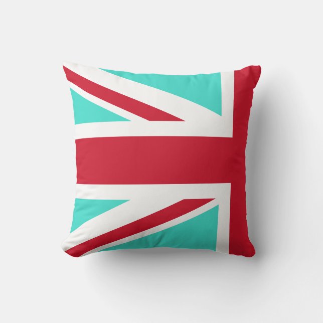 Turquoise and Red Union Jack Half Throw Pillow (Front)
