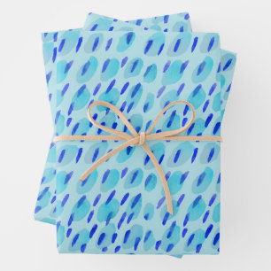 Turquoise and Royal Blue Watercolor Dots and Dash Wrapping Paper Sheet
