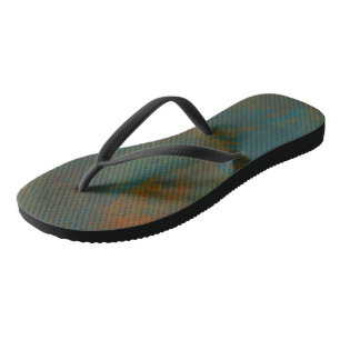 Turquoise and Rust Abstract Flip Flops