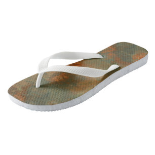 Turquoise and Rust Abstract Flip Flops