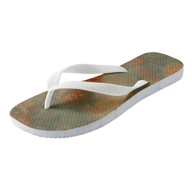 Turquoise and Rust Abstract Flip Flops (Angled)
