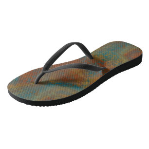 Turquoise and Rust Abstract Flip Flops