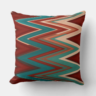 Turquoise and Rust chevron Pattern  Throw Pillow