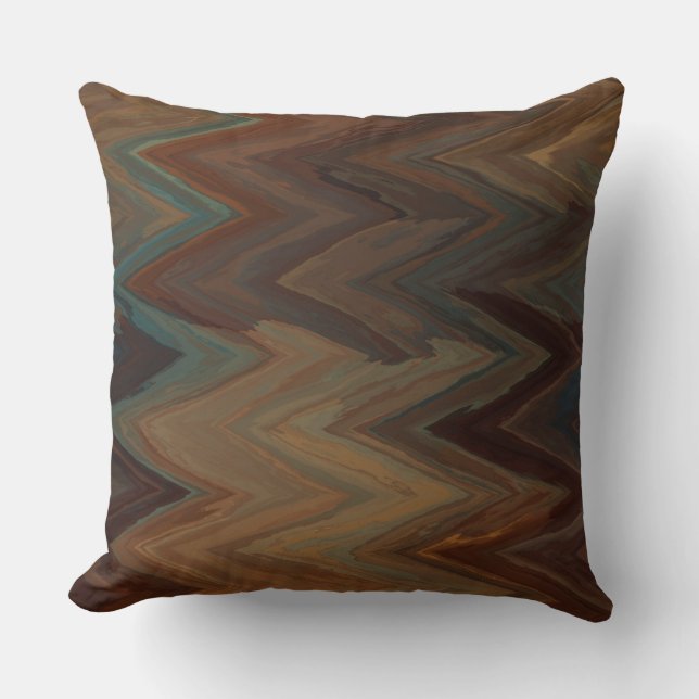 Turquoise and Rust chevron Pattern  Throw Pillow (Front)