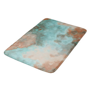 Turquoise and Rust Marble Abstract Bath Mat