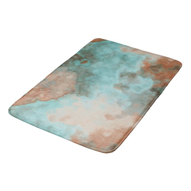 Turquoise and Rust Marble Abstract Bath Mat (Angled)